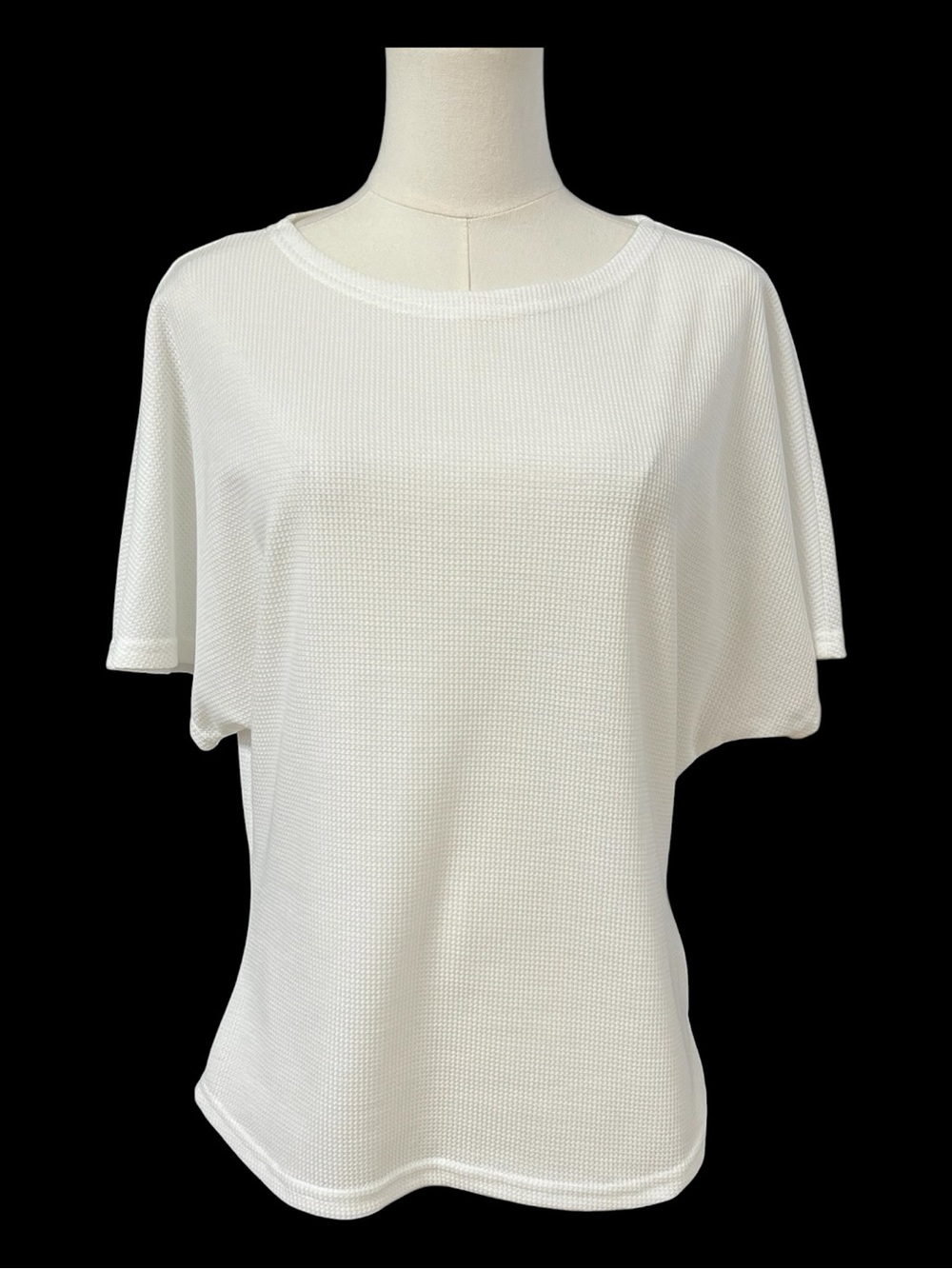 NWOT White Waffle Knit Batwing Short Sleeve Top Ribbed | Size M - Picture 1 of 8